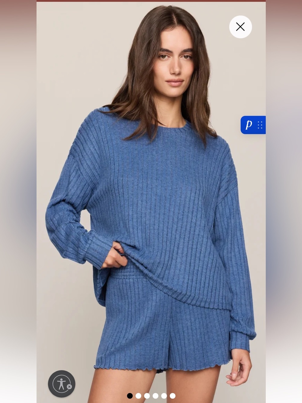 Z Supply Ribbed Loungewear Set, Pant and Long Sleeve, Blue